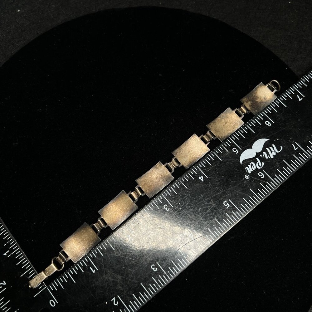 Vintage Sterling Silver Guilloche Panel Link Bracelet 19.9g Pink Roses 6.5" - Picture 10 of 13